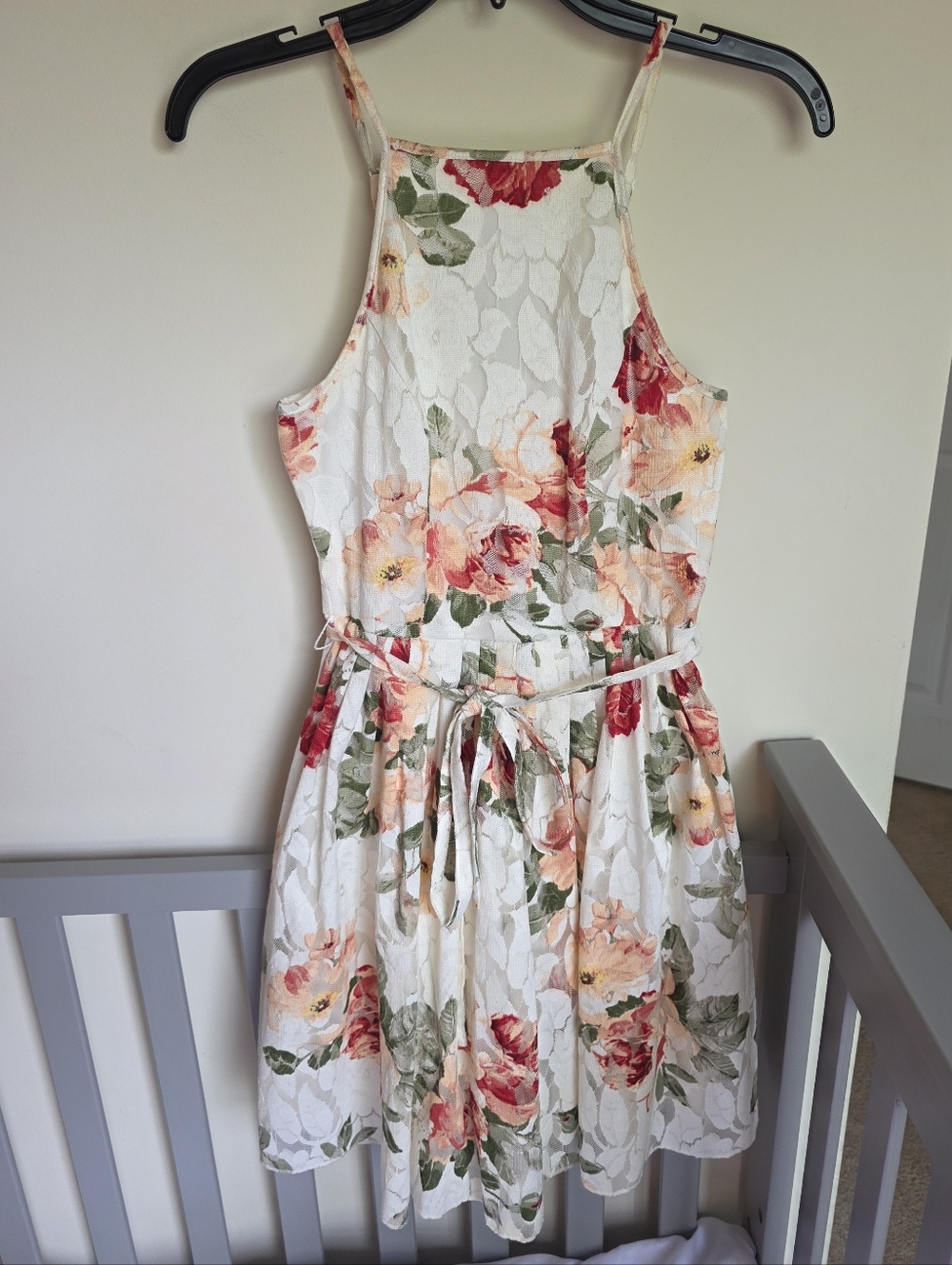 bailey blue Ivory Womens Floral Sundress with High Neck Flair Skirt Size Small